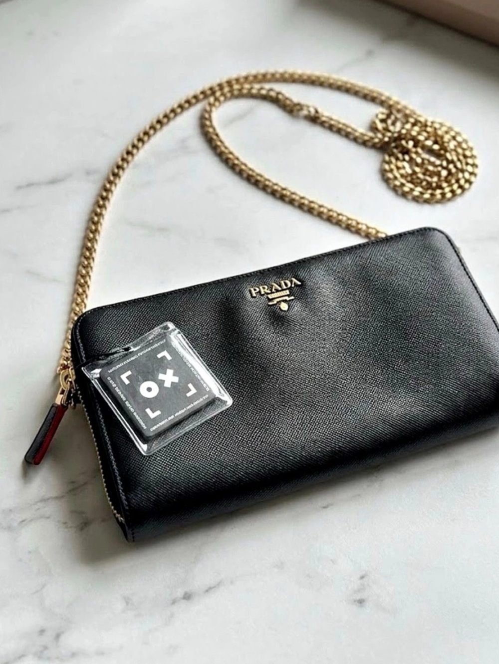 Prada Saffiano Leather Wallet on Chain Crossbody in Black & Pink